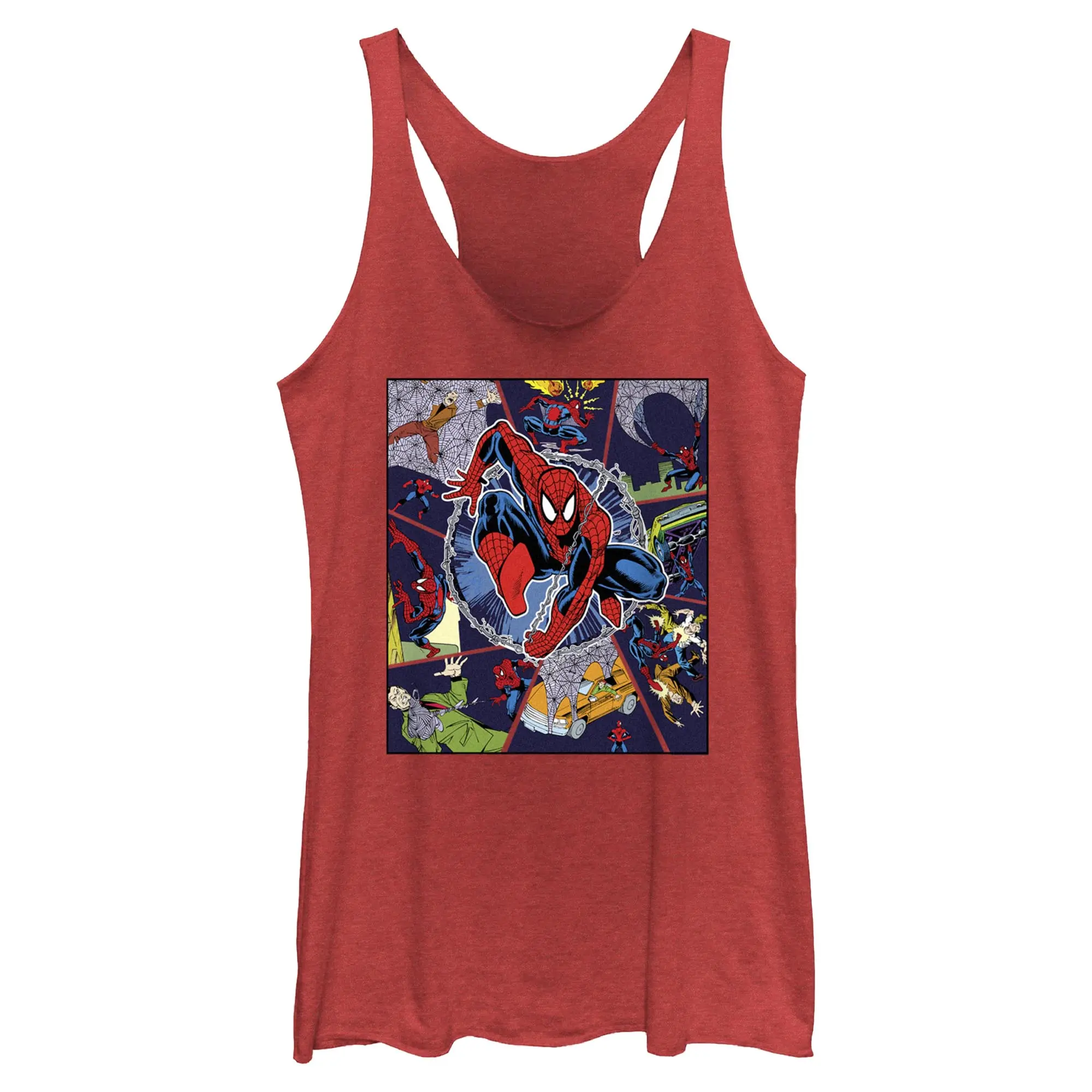 Women's Marvel Spider-Man Printed Sleeveless Racerback Tank, Comic Apparel, Statement Top for Casual Wear