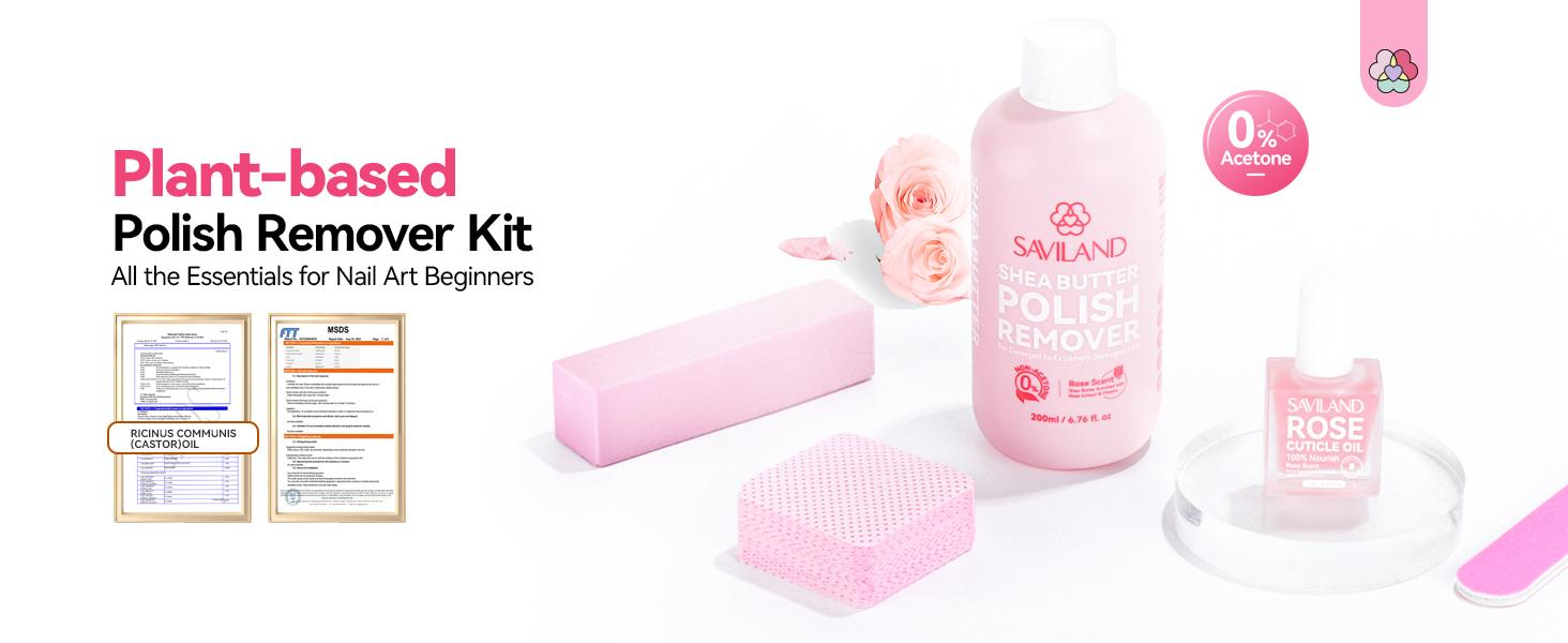 SAVILAND Plant-Based Nail Polish Remover Kit: Non-acetone Formula Shea Butter Rose Cuticle Oil Castor Oil Nourishing Nails Removing All Polish Types SAVILAND Plant-Based Nail Polish Remover Kit: Non-acetone Formula Shea Butter Rose Cuticle Oil Castor Oil Nourishing Nails Removing All Polish Types