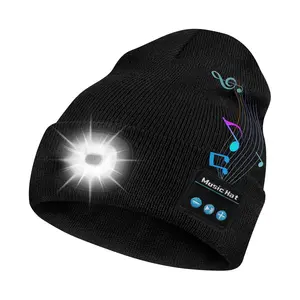 Bluetooth-compatible Compatible Music Hat with Light, USB Rechargeable LED Headlamp Cap, Warm Headlight Hat with Earphones & Speaker Mic, Usb Charging Hat, Cool Gadgets