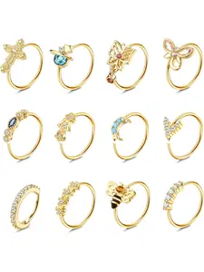 Chunky 12 Pcs Golden Nose Rings Hoops Retro 20G Surgical Stainless Steel Nose Rings for Women Men Nose Piercing Dangle Nose Ring Cartilage Earring Body Jewelry Set