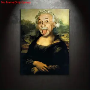 1 piece/set Frameless Canvas Painting Print Poster, Classic Retro Art, Einstein Mona Lisa, a perfect gift for meme culture enthusiasts, and an ideal gift for bedroom, dorm hallway, mural, wall decor, Modern Home Decor, room decoration
