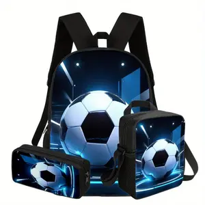 3pcs Football Backpack Set 17 Inch Lightweight Bookbag with Multi Compartments Adjustable Straps Includes Matching Lunch Bag and Pencil Case Ideal for Daily Use Travel Sports Practice or Urban Commuting