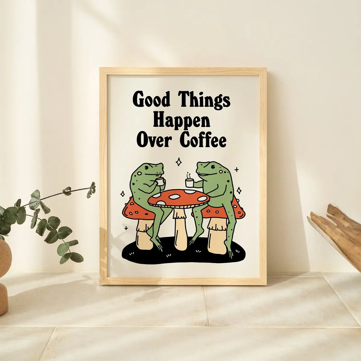 Retro Coffee Print, Frog Poster, Coffee Shop Decor, Frog Art Prints, Cute Printable Poster, Kitchen Prints