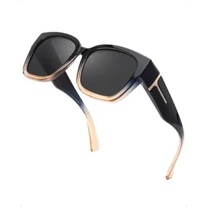 SIPHEW Fit Over Sunglasses Mens Womens Polarised, Wear Over Glasses Sunglasses Ladies Sun Spectacles for Driving Walking Sport UV400 Protection Black Mirrored Polarized Rectangular Polarized