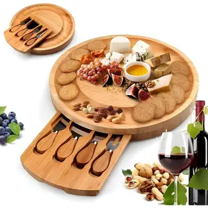 Charcuterie Boards Gift Set - Bamboo Cheese Board Set with 4 PCS Knife Set, Serving Housewarming, Wedding,Christmas Charcuterie Board, Gifts