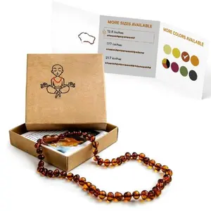 Amber Necklace (Authentic, Certified) - 12.5 inches - Unisex - Cognac (Polished) - Real Amber Beads - Proud to Deliver Genuine Sea Wonder