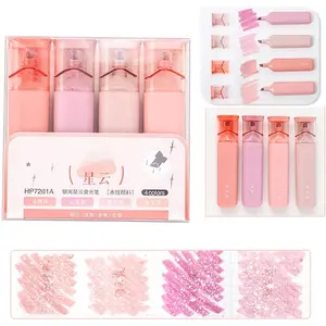 DYJAGYO Nebula Color Highlighter, Pink Glitter Highlighter, Glitter Highlighter, Color Comic Markers, 4 Multifunctional Glitter Pens, Glitter Marker Set (Pink)