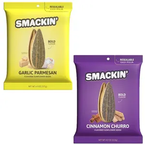 SMACKIN' Jumbo Roasted Sunflower Seeds Duo Pack - Garlic Parmesan & Cinnamon Churro Flavors - Low Sodium Handcrafted American Made 4oz Bags
