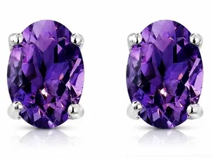 Women's 925 Sterling Silver Earrings Stud Amethyst Oval Purple Earring