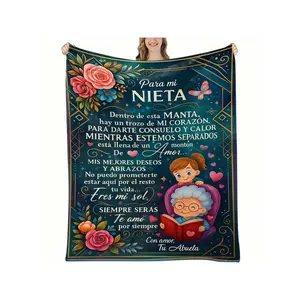Charming 'Para mi NIETA' Grandmother - Granddaughter Love Blanket with Adorable Cartoon, Floral Design & Heartfelt Message, Ideal Cozy Gift