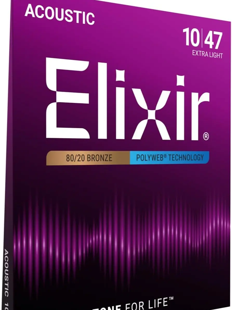 Acoustic Guitar Strings 80/20 Bronze POLYWEB Coated Extra Light 10-47 – Bright Long-Lasting Tone Comfortable Feel 6 String Set