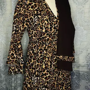 Cheetah Print Abaya 60 Size 60 in Tan and Brown Leopard Print Design with Long Sleeves and Waistband
