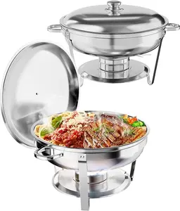 Chafing Dishes, 5QT Round Chafing Dish Buffet Set, Stainless Steel Chafer and Buffet Warmer Sets with Fuel Holder for Gatherings Banquets, Home Parties, Events