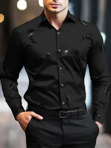 Men's Long Sleeve Printed Shirt Fabric, Slim-Fit Button Design, Casual Fashionable Comfortable Wear, Cs45