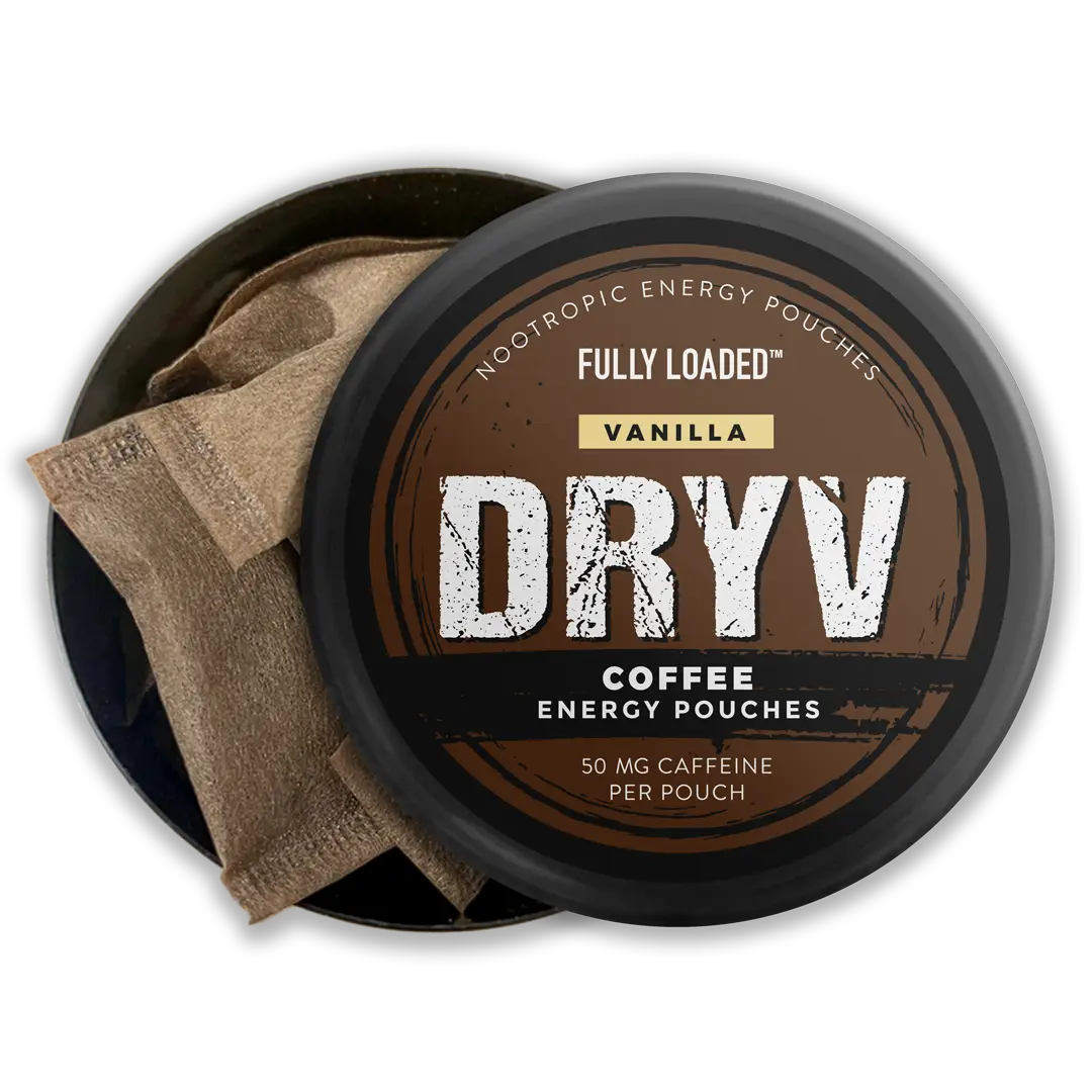 Dryv Energy Pouches Vanilla - 50mg Caffeine, No Sugar, Vitamin B12 - Nootropic Coffee Boost for Mental Focus & Energy - Fully Loaded - United States