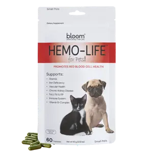Bloom Hemo-Life for Pets - Multi-Ingredient Supplement for Anemia, Iron Deficiency, Immune System & Red Blood Cell Health - 60 Capsules