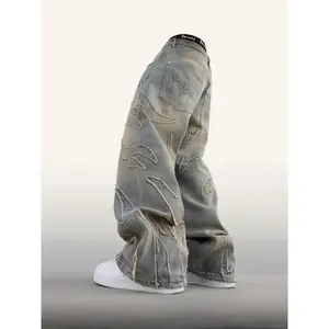 2025 American Fashion Patch Loose Casual Jeans for Men and Women Y2K High Street Harajuku High Waist Wide Leg Denim Pants GARMENTARY