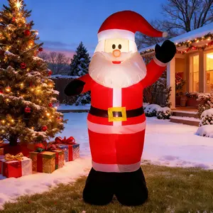 8ft Inflatable Christmas Santa Claus Decoration - Outdoor Garden Decor with 4 String Lights- Weather-Resistant for Yard, Lawn Holiday Atmosphere and Reusable