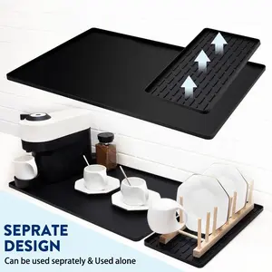 2 in 1 Silicone Coffee Mat, Detachable Drain Pad, Non-Slip Espresso Machine Mat, Spill-Proof Countertop Protector, Easy Clean Dish Drying Mat, Coffee Bar Accessories & Kitchen Organization Essentials