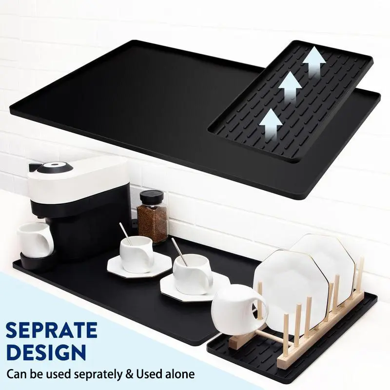 2 in 1 Detachable Silicone Coffee Mat, Non-Slip Spill-Proof Countertop Protector, Easy-to-Clean Drain Pad Designed for Espresso Machines, Perfect Coffee Bar Accessory for Kitchen Counter Organization