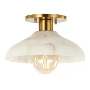 Amara 10" 1-Light Mid-Century Classic Alabaster/Iron LED Semi Flush Mount
