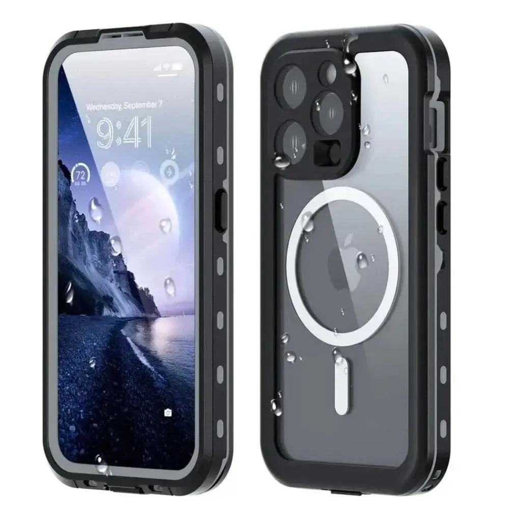 For iPhone 17 Pro 16 15 14 Pro Max IP68 Waterproof Diving Case Built-in Screen Protector Dustproof Magnetic Cover