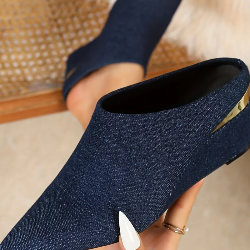 Multicolor Denim Pointed Toe Wedge Heeled Sandals, Thick Sole Slip-On, Fashion Casual Streetwear, Versatile Women's Shoes for All Seasons