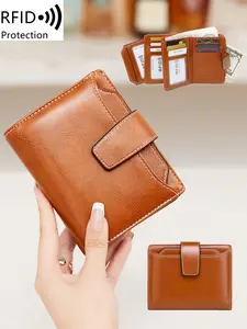 Women's RFID Blocking Wallet, Zipper Coin Pouch, 4 Detachable ID Windows, Casual Style, All Seasons, Perfect Gift for Women