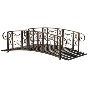 6' Metal Arch Backyard Garden Bridge with 660 lbs. Weight Capacity, Safety Siderails, Vine Motifs, Easy Assembly for Backyard Creek, Stream, Pond, Brown