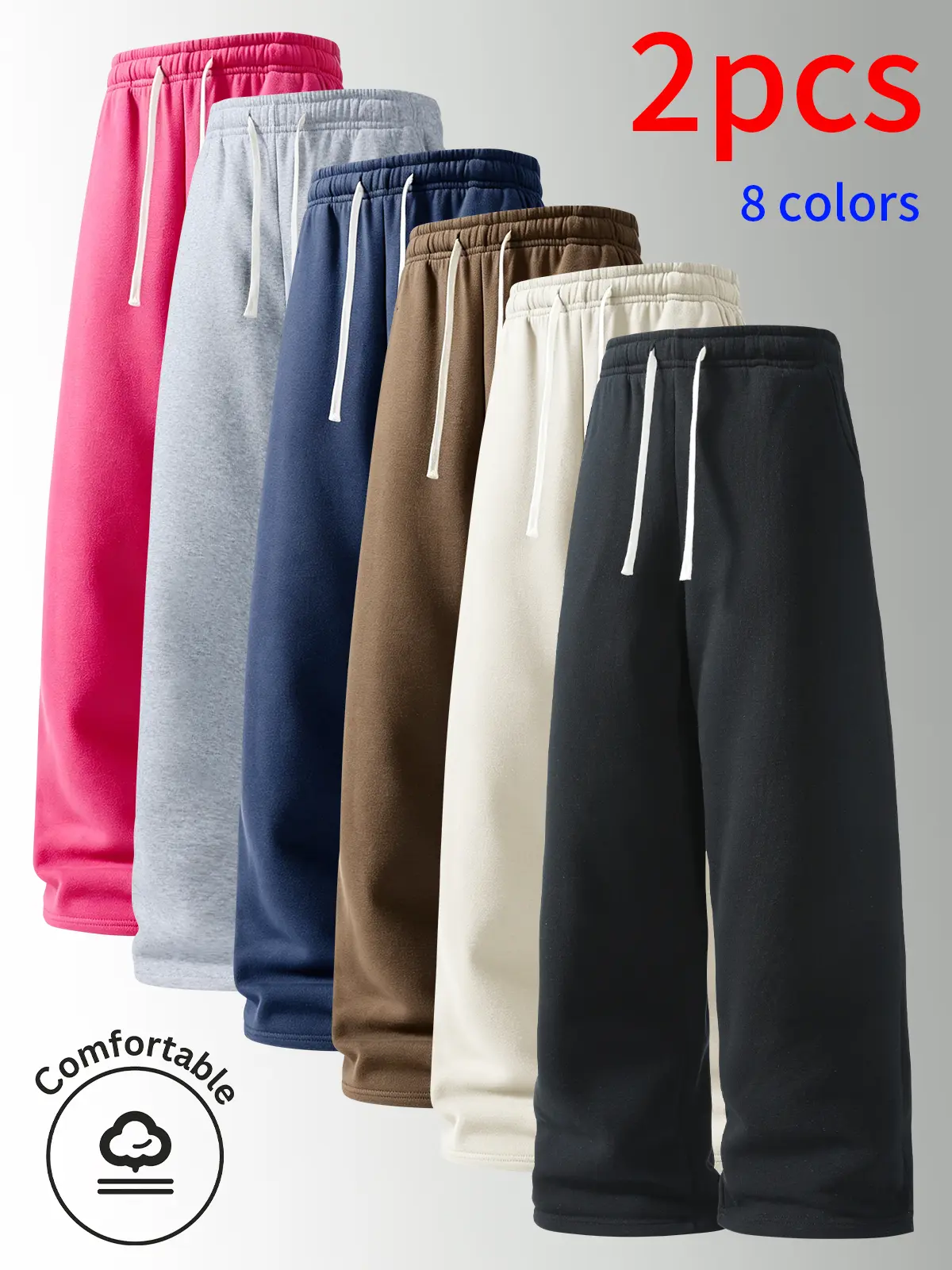 Men's 2-Pack Casual Athletic Pants, Elastic Waistband Drawstring Lounge Sweatpants, Loose Straight Fit Wide-Leg Trousers, Soft Cotton Blend Fabric for Home Daily Outings, Solid Color Versatile Streetwear, Oversized Autumn Winter Gym Joggers with Pockets