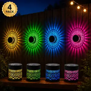 Seven-Color Changing Solar Mandala Projection Wall Light Decorative Solar Mandala Lights Outdoor Waterproof Metal Fence Lights for Yard Garden Post Patio Backyard Decor (2pcs), Set Ornaments Hangable