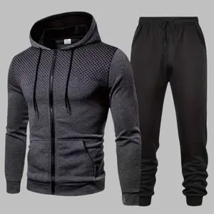 Autumn and winter new 2-piece men's casual sports set, black long sleeved hooded sweatshirt paired with drawstring pants, suitable for daily casual dates, micro elastic knitted fabric, comfortable and lightweight