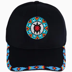 Blue Turtle Baseball Cap With Patch And Brim Cotton Unisex Native American Style beaded  hats