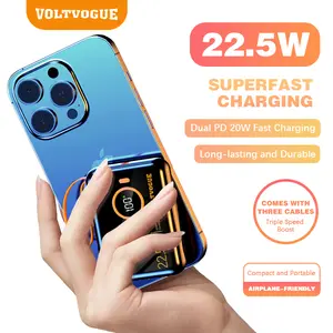 VOLTVOGUE 10000mAh Mini Power Bank - 22.5W Super Fast Charge, Compatible with Apple Lightning/Type-C/Micro USB, Capable of Charging up to Five Devices Simultaneously, Suitable for All Equipment! Accessories Smartphone Chargeable