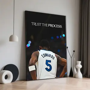 Canvas Poster - "Believe in the Process" Basketball Player Edwards Wall Art, Inspirational Sports Decoration for Living Room, Bedroom, Home Decor, Dark Background with Depth of Field Effect