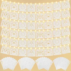 6 Pack White Papel Picado Banner with LED String Light Cielito Lindo Backdrop Decorations Mexican Party Banners 12 Flags Per Banner Mexicano para Fiesta Decor for Wedding  Shower Birthday
