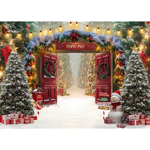 CHAIYA 7X5FT Christmas Backdrop Christmas North Pole Backdrop Winter Wonderland Photography Background Christmas Party Decoration Holiday Family Photo Booth