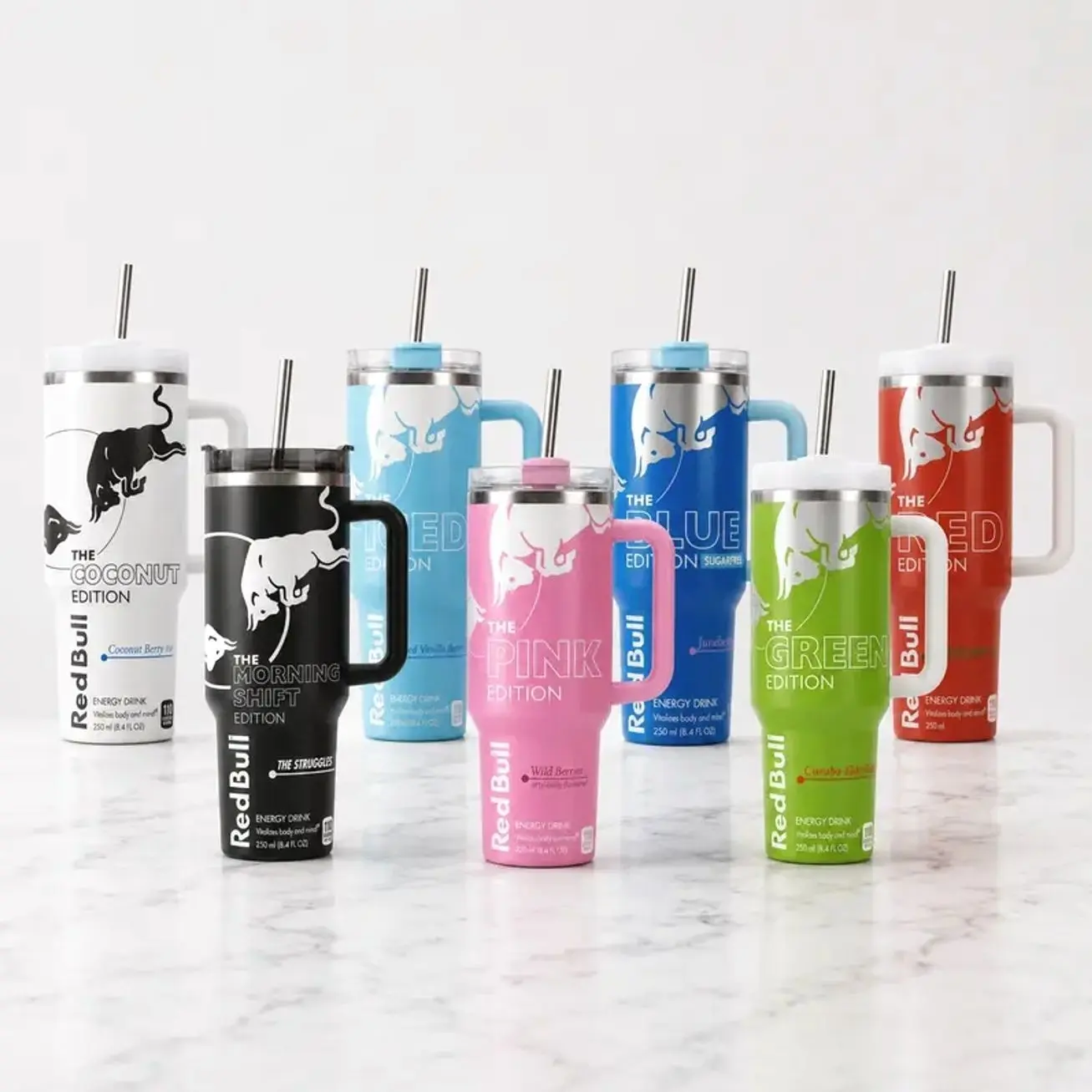 Red Bull Full Edition 40oz Stainless Steel Tumbler With Handle and Straw, Double Wall Vacuum Insulated Travel Mug