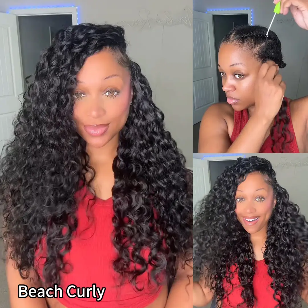 Recool Hair Crochet Human Hair Indian Curly/Beach Curly/Burmese Curly/Kinky Curly Human Hair Extensions Miracle Knots Pre-Separated 50g/Pack Protective Hairstyles Vacation Hair