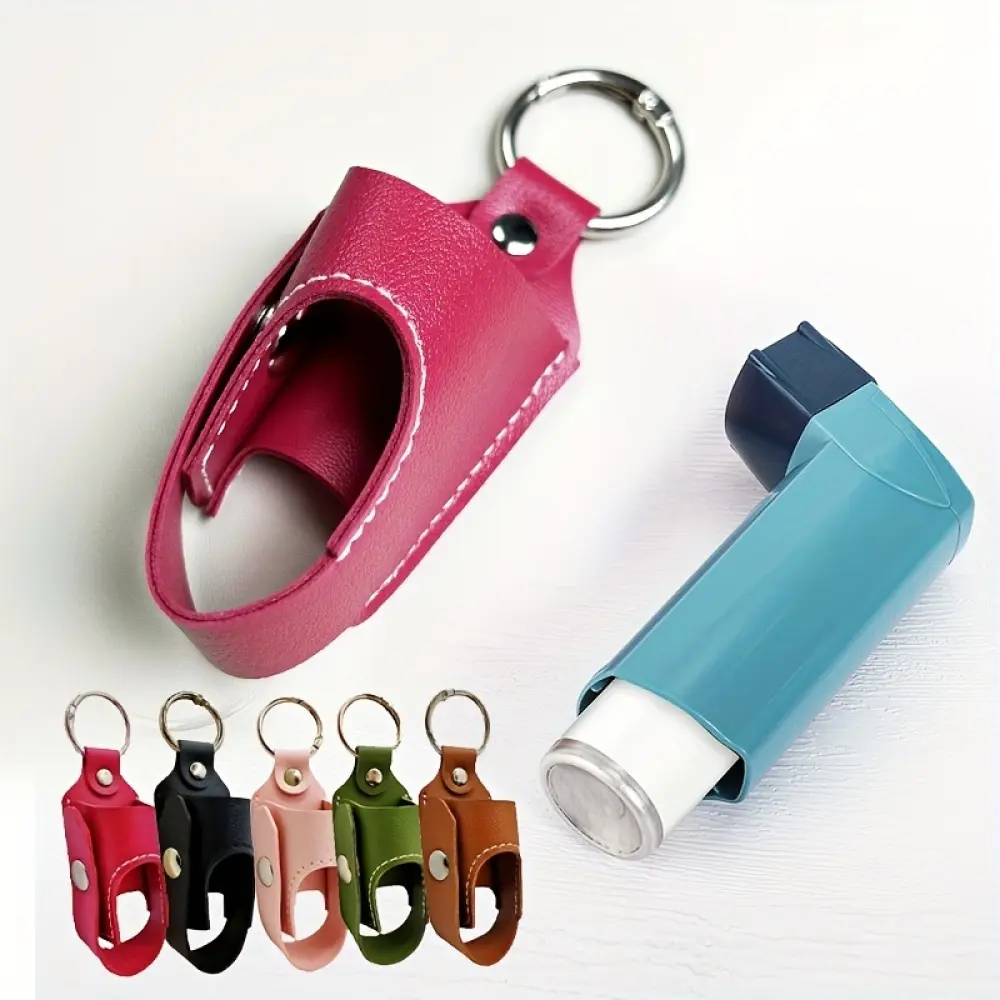Tems in Packs of 2, Faux Leather Asthma Inhaler Storage Bags for Men And Women, Outdoor Portable Protective Cough Spray Bottle Cases, Lightweight And Not Easy to Lose, Suitable for Carrying Outside (Inhaler Not Included)