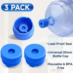 3 & 5 Gallon Water Jug Caps, Non-Spill Leak Free Silicone Covers for Indoor & Outdoor Use, BPA Free Food Grade - Pack of 3 summerwins