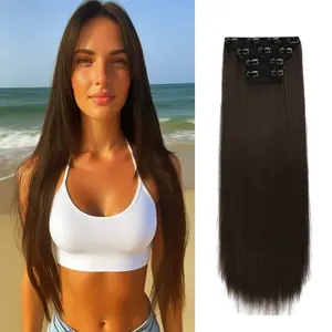 Clip-In Hair Extensions 24 Inch 150g 9pcs Seamless PU Clip-On Hair Extensions Natural Straight Synthetic Hair for Instant Style Transformation weft curly hair extension
