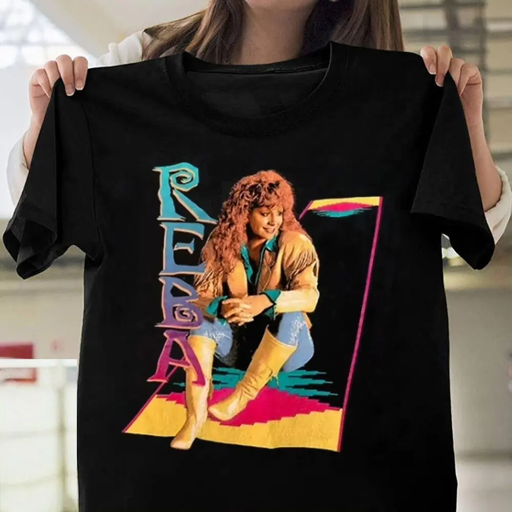 Women's Fitted Cotton Short-Sleeve Round Neck Graphic T-Shirt - Reba McEntire Portrait, Vintage Streetwear Casual Top, Women's Clothes