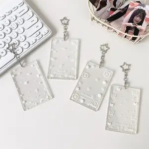 Transparent Butterfly Card Holder for Girls, Student ID Bus Pass Keychain, Cute Star Collectible Small Card Case, ID Badge Holder