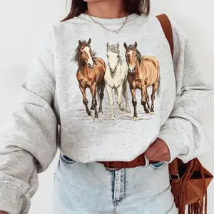 Wild Horses Sweatshirt, Crewneck Graphic SweatShirt, cowgirl outfits, western outfit women, western tops, western tops, rodeo outfits women, shirt sweatshirt hoodie