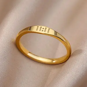 Meaningful 11:11 Angel Number Rings for Women Men Stainless Steel Round Ring Charm 11:11 Party Jewelry Birthday Gift