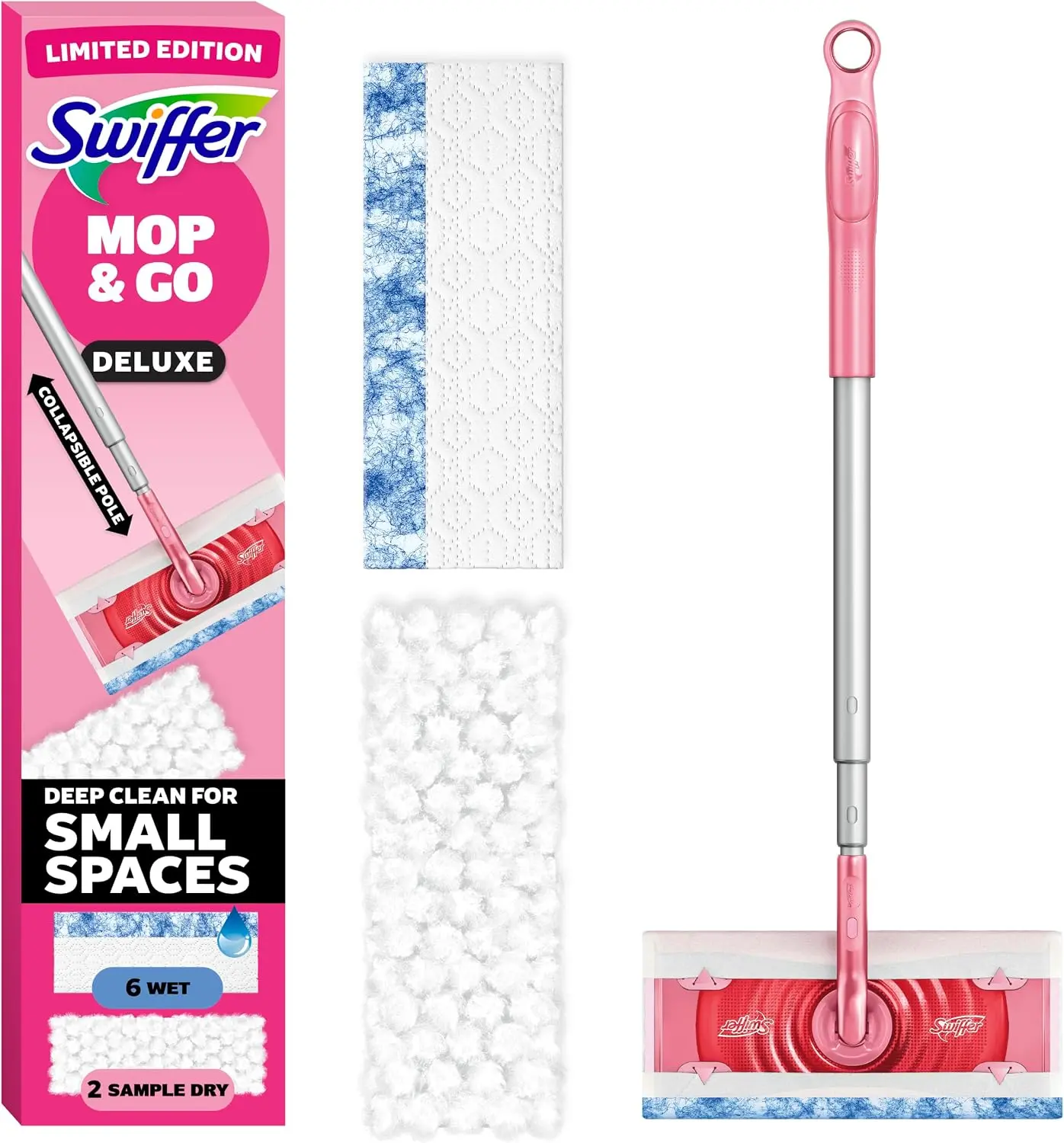Swiffer Sweep & Mop Deluxe Kit, 2-in-1 Floor Sweeper and Mop for Multi-Surface Floors, Pink Swiffer Sweep & Mop Deluxe Kit, 2-in-1 Floor Sweeper and Mop for Multi-Surface Floors, Pink