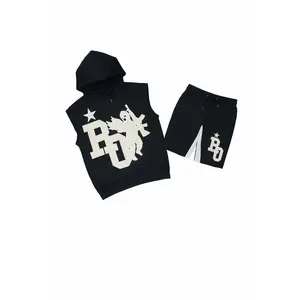Danehsa Black Cut Sleeve Hoodie Short Set
