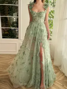 2026 European and American Style Wedding Dress, Sheer Strapless Sleeveless High Split Bride Party Beach Gown, Long Dress for Special Occasions