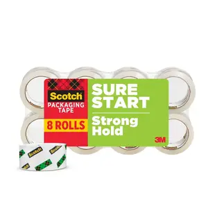 Scotch Sure Start Shipping Packaging Tape 3450-8 1.88" x 54.6 yds Clear 8 Pack Strong Adhesive Tough Thickness Quiet Unwind Secure Sealing